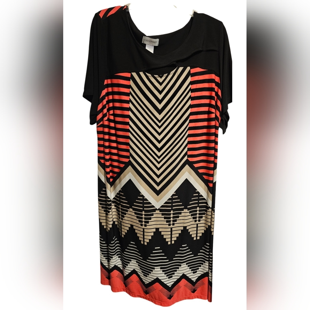 Catherine's size 2X black tan and orange Pull over. dress. No flaws